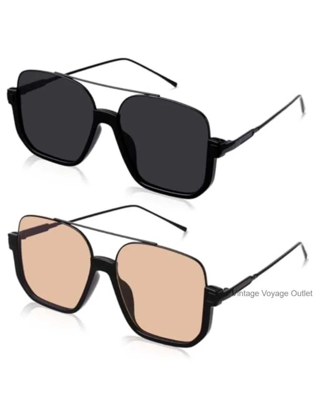 Retro Oversized Aviator Sunglasses 2 Pack UV Protection Double Bridge Square
